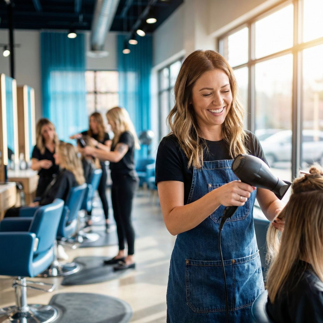 Happy stylist with booked clients